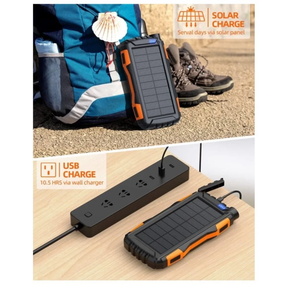 Solar Charger Power Bank - Black and Orange